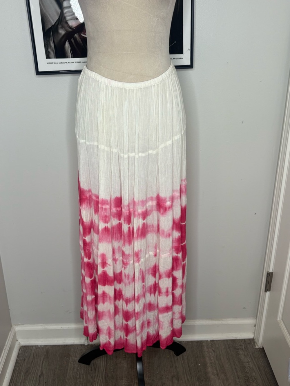 lola White Maxi Skirt with Pink Tie-Dye Hem